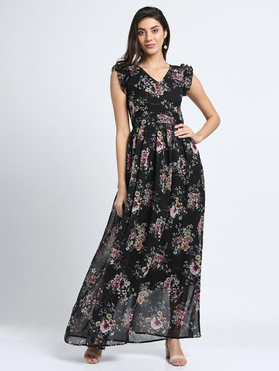 SLEEVELESS FLORAL PRINT MAXI DRESS