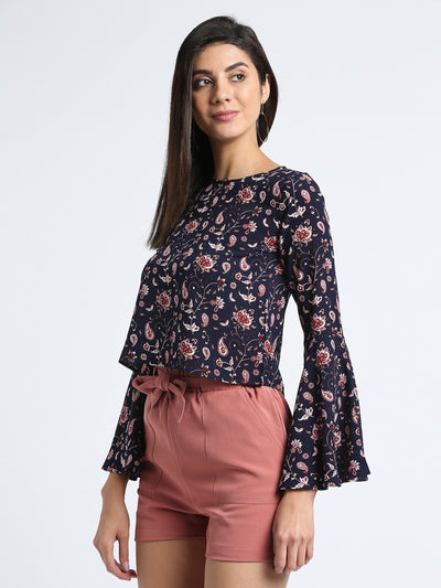 FLORAL BELL SLEEVES SHORT TOP